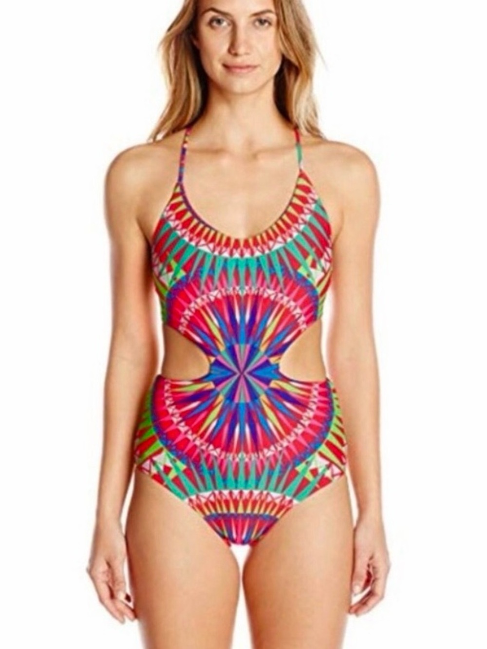 🌻NEW NWOT Mara Hoffman Supernova 1-Piece Swimsuit Colorblock Cutout Swimwear XS